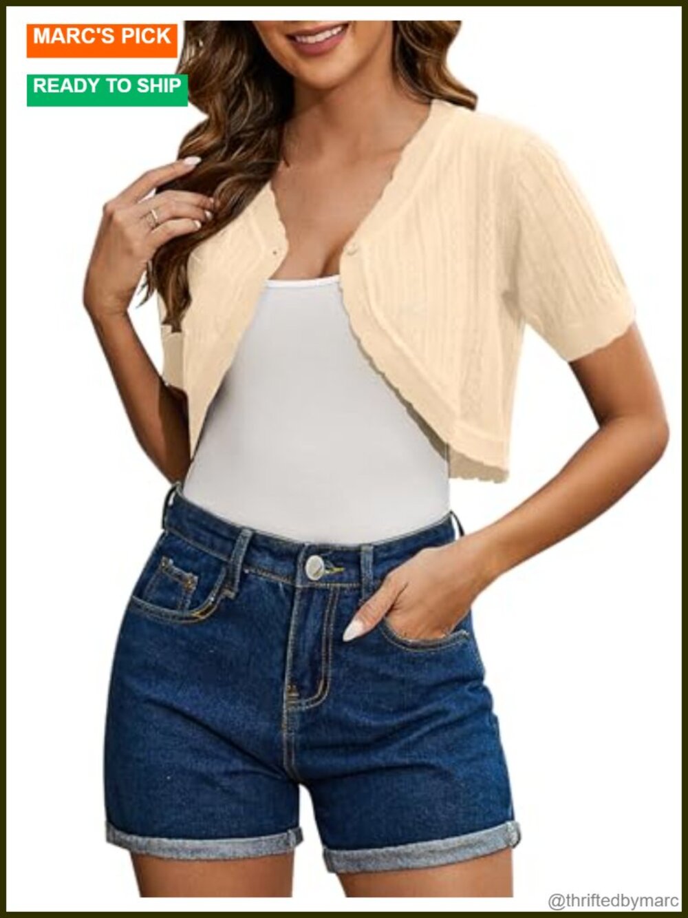 Cropped Bolero Shrug Short Sleeve Open Front Button Down Crochet Cardigan